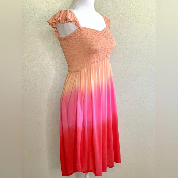 Tiare Hawaii Hollie Mini Dress smocked bodice Ruffle sleeves on/off shoulder S/M - Picture 14 of 16